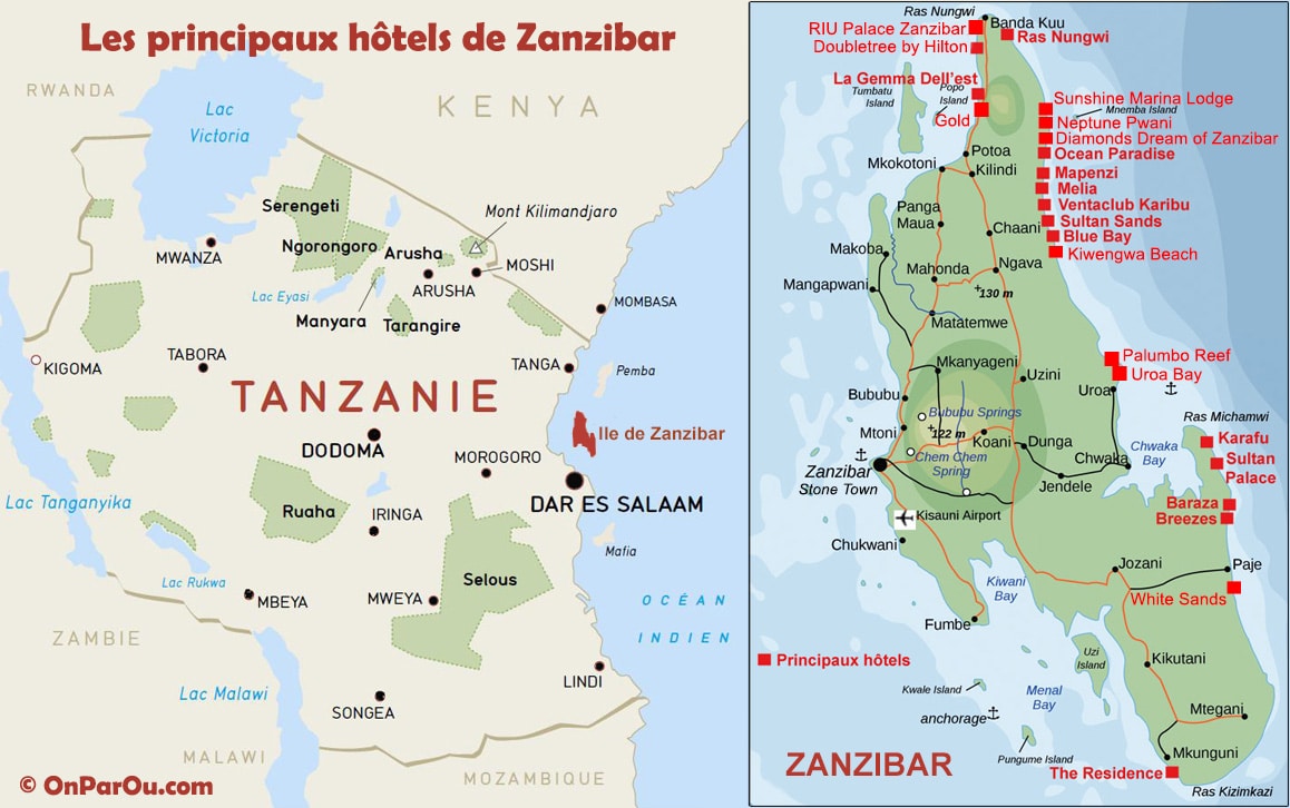 Carte de Tanzanie/Zanzibar
